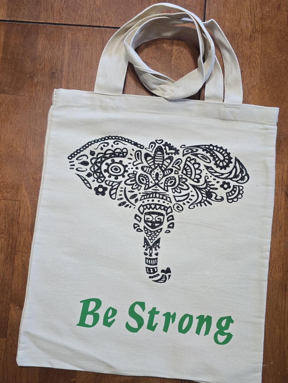 Heavy Canvas Tote Bag with Elephant Graphic - Cream